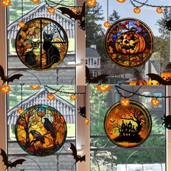 Halloween Pvc Static Glass Stickers: Scary Castle Cat, Non-adhesive Removable Party Home Decor