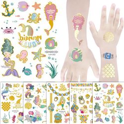 Mermaid Temporary Tattoos: Under the Sea Themed Party Supplies - Glitter Stickers for Girls Birthday Party Decoration