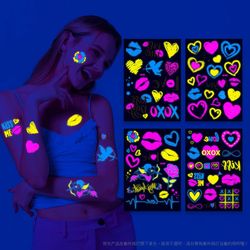 Glow Party Tattoo Stickers: Fluorescent Halloween Face & Body Sticker - Neon Party Supplies For Happy Birthday 2023 Deco