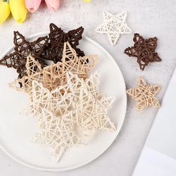 10PCS Wood Coffee White Rattan Ball Heart Stars DIY Home Decorations - Christmas Tree Ornament & Wedding Party Supplies