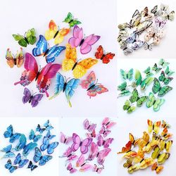 12PCS 3D Colored Butterfly Decoration Stickers: Wall Decorative Butterflies for Home, Birthday Party, Wedding Decor