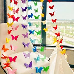 2m 3D Butterfly Paper Banner Garland for Birthday, Baby Shower, Gradual Colorful Curtain, Wedding, Girl Decoration