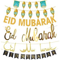 EID MUBARAK Banner: Glitter Star Moon Letter Paper Bunting Garland - Ramadan Decoration & Party Supplies