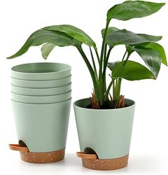 5-Pack 5-Inch Self-Watering Indoor Plant Pots with Drainage Holes and Wick Rope