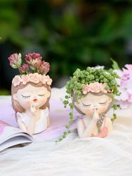 Fairy Succulent Planters: Cute Girl Head Bonsai Pots with Drainage Hole