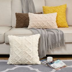 White Pink Retro Fluffy Soft Throw Pillowcase for Sofa, 45x45 Cushion Cover