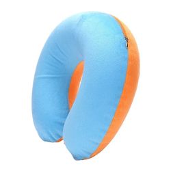U-shaped Travel Pillow: Car, Air, Flight, Office | Inflatable Neck Pillow with Short Plush Cover & PVC Support for Headr