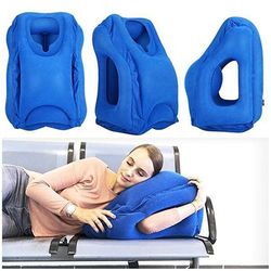 Inflatable Air Cushion Travel Pillow with Chin Support for Plane, Office & Neck Rest - 1pc