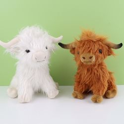 29cm Kawaii Highland Cow Plush Toy - Soft Stuffed Cream Cattle Doll for Kids