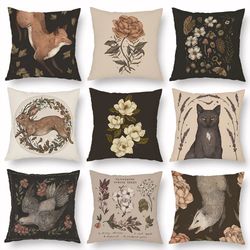 2022 New Printed Fox Pillowcase | Retro Flower Design | 45x45cm | Peach Skin Velvet Cushion Cover