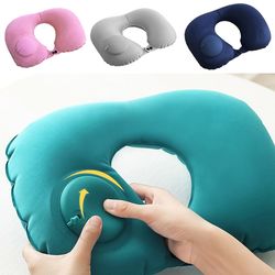 Portable Press-Inflatable Neck Cushion Pillow for Travel | Foldable U-Shape Pillow for Airplane & Car Rest