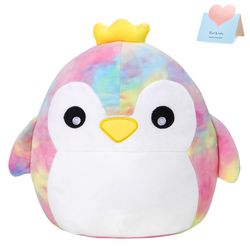 Athoinsu Cute Penguin Throw Pillow - Rainbow Pink Round Cushion for Children's Sofa Decor