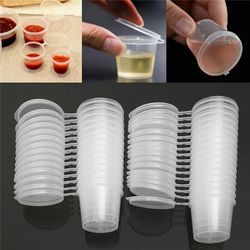 Disposable Plastic Takeaway Sauce Cup Containers with Hinged Lids