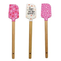 Heart Pattern Cake Cream Silicone Spatula with Wooden Handle for Baking