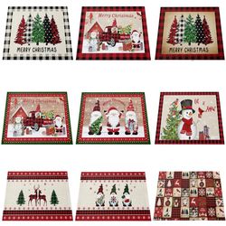 Linen Christmas Faceless Gnome Printed Table Place Mat Pad - Festive Kitchen Table Decoration & Accessories