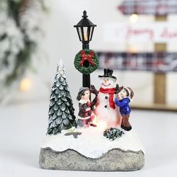 LED Christmas Village Ornaments Resin Figurines Santa Claus Snow View Holiday Gift