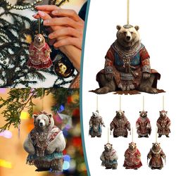 Retro Christmas 2D Polar Bear Ornaments Home Decor Xmas Navidad Gifts 2024