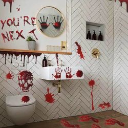 Halloween Terror Bloody Handprint Footprint Window Stickers | Party Wall Decal & Floor Clings Props