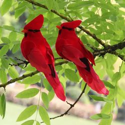 2pcs Feather Birds Clips Garden Lawn Tree Decor Red Figurines Christmas Home Decoration