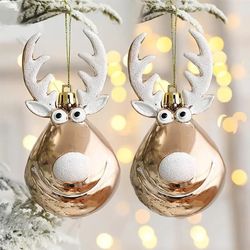 2pcs Elk Christmas Balls Ornaments Xmas Tree Hanging Bauble Pendant Decorations for Home New Year Party Navidad 2022