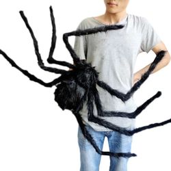 Halloween Plush Spider Decoration - Giant Black Spider Prop 30-200cm - Horror Party Decor