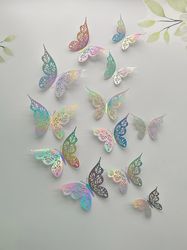 12-Piece 3D Hollow Butterfly Wall Stickers | Bedroom & Living Room Decor | Home Decoration Paper Butterflies