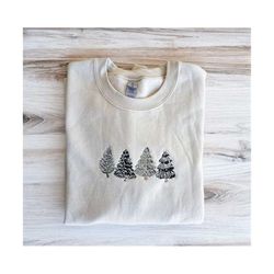 christmas tree sweatshirt, christmas embroidered crewneck, christmas shirt, christmas sweater, winter, winter gift, over