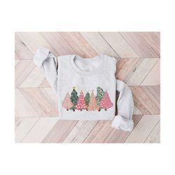Christmas Trees Sweatshirt,Womens Christmas Crewneck Pullover Sweater Pink Christmas Tree Xmas Holiday Shirts Matching K