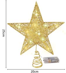 Iron Glitter Powder Christmas Tree Ornaments: Top Stars with LED Light Lamp - Home Xmas Decorations