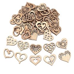 50pcs Heart Wood Hangings Love Wooden Crafts Wedding Party Decoration Birthday Valentine's Gifts Home Table Decor Handiw