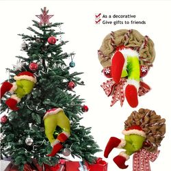"17.72in Christmas Thief Wreath, Elf Leg, Burlap Holiday Decoration "
