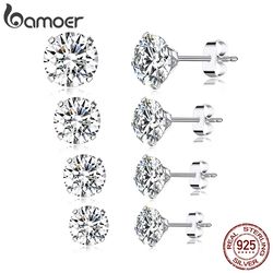 925 Sterling Silver CZ Stud Earrings: Platinum-Plated, Hypoallergenic, Round Cubic Zirconia Sizes 4mm-7mm - BSE166