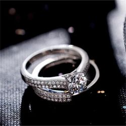 Silver Double Stackable CC Rings for Women: Fashionable Bridal & Wedding Engagement Jewelry CC634