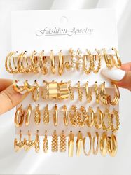 Boho Gold Vintage Hoop Earrings: Geometric Twist & Pearl Dangle Set for Women - Trendy 2023 Jewelry Gifts