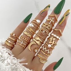Bohemian Geometric Knuckle Rings Set: Eye, Cross, Sun, Moon & Leaf Charm Female Fashion Jewelry for Party