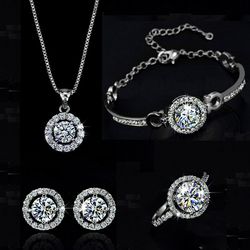 Exquisite Crystal Bridal Jewelry Set: Necklace, Earrings, Bracelet, Ring - Top-Quality Zircon Gems