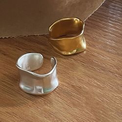 Handmade Geometric Wide Gold Rings in 925 Sterling Silver for Women: Allergy-Free Party Jewelry Gift