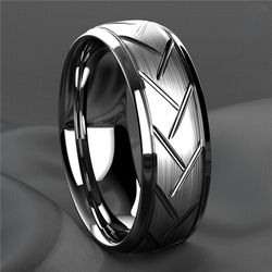 Men's Silver Stainless Steel Ring with Multi-Faceted Groove - Engagement & Anniversary Gift for Men and Women