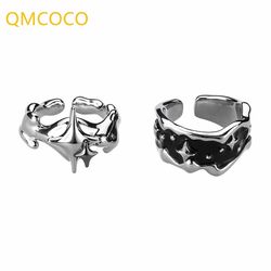 QMCOCO Women's Punk Ring: Silver Stars Irregular Design, Creative Geometric Hip Hop Jewelry for Fashion Party Gift