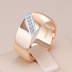 9mm Kinel Luxury Natural Zircon Rings in 585 Rose Gold-Silver Mix: Ideal Daily & Bridal Jewelry for Women