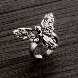 Vintage Distressed Angel Silver Ring | Punk Hip Hop Couple Rings for Party | Anillos Mujer Gift