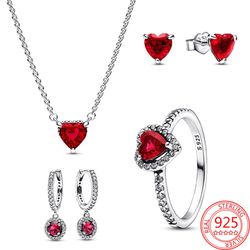 925 Sterling Silver Ruby Love Jewelry Set: Romantic Ring, Necklace & Earrings for Boutique Gift