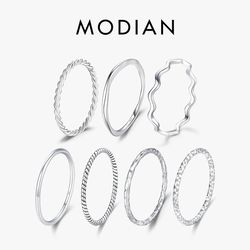 MODIAN 925 Sterling Silver Stackable Rings: Simple Wave & Geometric Design | Exquisite Women's Party Jewelry