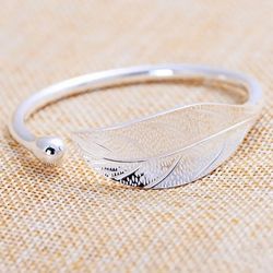925 Sterling Silver Leaf-Shaped Cuff Bracelet: Adjustable Charm Bangle for Women, Perfect Party & Christmas Gift