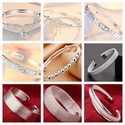Sterling Silver Heart Charm Bangles: Wholesale Adjustable Cuff Bracelets for Women - Fine Lady's Jewelry for Wedding Gif