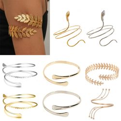 Alloy Spiral Upper Arm Cuff: Egyptian Style Armlet Bangle Bracelet for Women in Gold and Silver