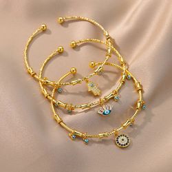 Stainless Steel Evil Eye Bracelet Set for Women with Zircon - Turkish Luxury Jewelry, Free Shipping - Elegant Bangle Set