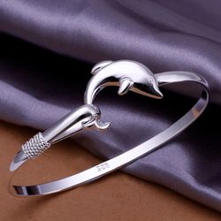 High-Quality 925 Sterling Silver Dolphin Bracelet Bangle: Fashionable Jewelry for Women, Perfect Wedding or Gift, Enhanc