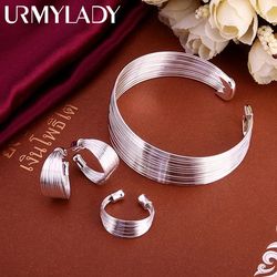 high-quality urmylady 925 sterling silver fashion jewelry set for women: chain bangle bracelet, earrings & ring