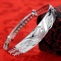 925 Sterling Silver Phoenix Bracelet: Luxury Adjustable Bangle for Women, Perfect for Fashion, Parties, Weddings, and Ho